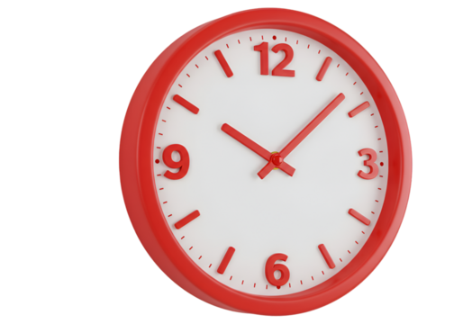 Isolated Red Wall Clock 3D Rendered on a Black Background Illustration