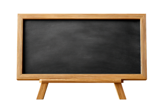 Black chalkboard with wooden frame and stand