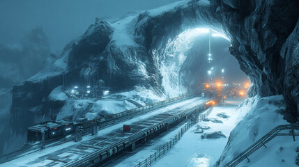 Visualize a cyberpunk conveyor belt with holographic item scanners