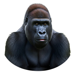 Obraz premium Photo of Gorilla Face with Black Fur in Frontal View and Focused Eyes