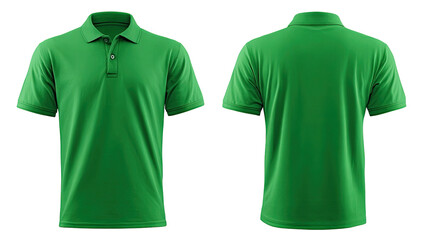 Front and back views of a vibrant green polo shirt