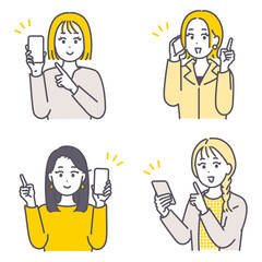 若い女性とスマートフォンのイラスト素材