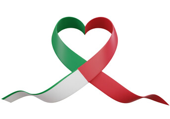 Italian Flag Ribbon in Heart Shape Isolated on Transparent Background
