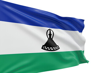 Lesotho National Flag Waving in the Wind with Blue White and Green Colors on Transparent Background
