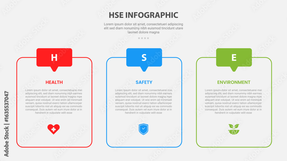 Poster hse health safety and environment infographic outline style with 3 point template with round table b