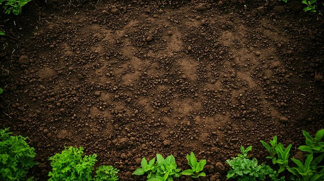 Fototapeta Loose soil spread in natural pattern on white background captured with zoom lens 135mm, focus on granular texture, irregular shapes, and warm earthy tones
