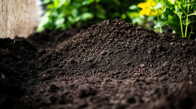 Fototapeta Loose soil spread in natural pattern on white background captured with zoom lens 135mm, focus on granular texture, irregular shapes, and warm earthy tones