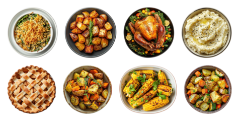 PNG Delicious Thanksgiving feast variety, element set on transparent background
