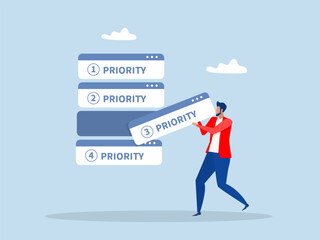  Priority manage task,planning with urgency list, critical or deadline work to be done, project planning concept,Work note with number and scheduling checklist vector illustration