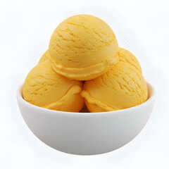Photo Of Mango Ice Cream Scoops In White Bowl Isolated On White Background