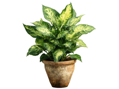 Dieffenbachia camille houseplant in terracotta pot, Isolated On White Background, Png Transparent