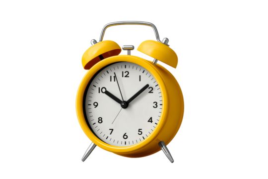 Yellow alarm clock with clear face bells