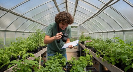 Obraz premium Growing Green: A Greenhouse Farmer's Journey