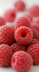 Photo of Ripe Raspberries Macro Shot with Red Color on White Background