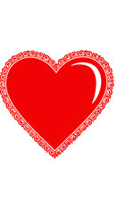 Isolated Red Heart Symbol With Floral Lace Outline On Transparent Background