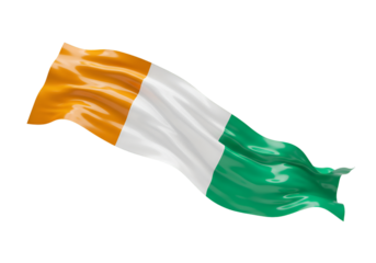 Ivory Coast National Flag Illustration Waving with Glossy Effects Against Transparent Background