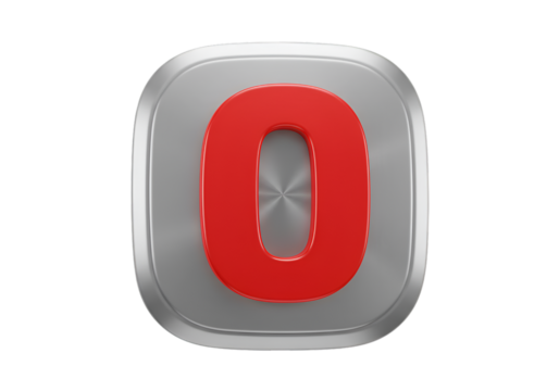 Isolated Red Number Zero Inside A Silver Metallic Square Button Icon