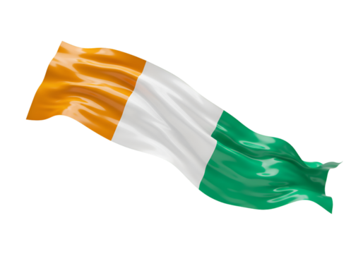 Ivory Coast National Flag Illustration Waving with Glossy Effects Against Transparent Background