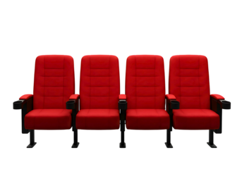 Row of red cinema seats isolated on transparent background