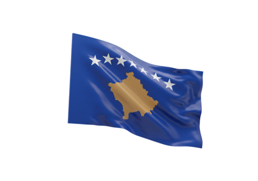 Kosovo Flag Waving in Blue and White on Transparent Background