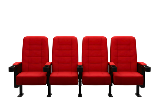 Row of red cinema seats isolated on transparent background