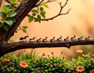 Family Ants Crossing Branch