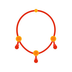 Illustration of a red string bracelet with golden beads and small red pendants evenly spaced around it on transparent background