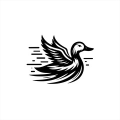 Fototapeta premium Stylized black and white duck with wings spread in motion