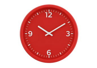 Isolated Red Wall Clock Time Measurement On Transparent Background