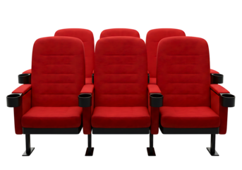 Row of red cinema seats isolated on transparent background