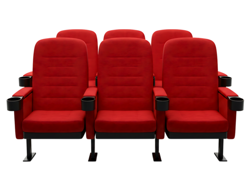 Row of red cinema seats isolated on transparent background