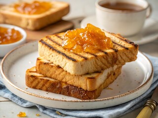 Stack of Grilled Toast Slices with Orange Marmalade