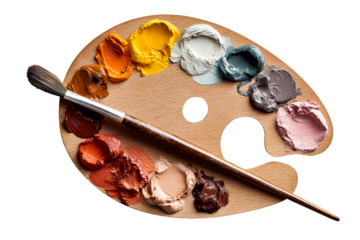 Colorful paint palette and brush