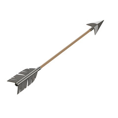 Realistic 3D Illustration of an Isolated Arrow with Silver Feather and Wood Shaft