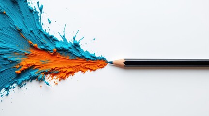 Pencil creates vibrant splash of blue and orange paint