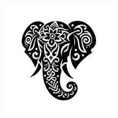 Fototapeta premium Intricate black and white tribal elephant head design