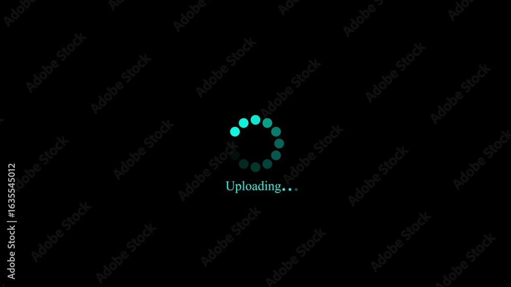 Poster animated uploading circle graphic on black background representing digital progress