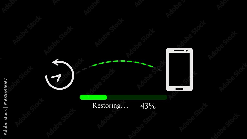 Aufkleber smartphone data recovery process showing progress bar and restoring status illustration