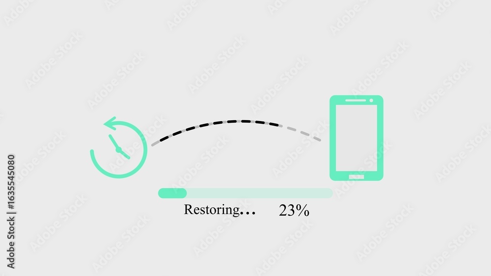Aufkleber smartphone data restoration process with progress bar and clock icon on light background
