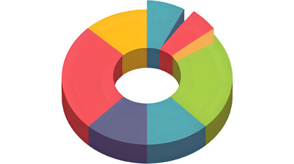 3D render of colorful pie chart, isolated background