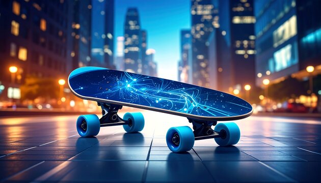Futuristic skateboard in city street