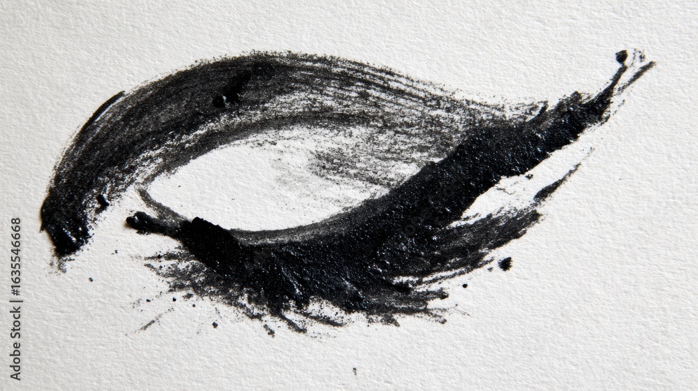 Poster smudged eyeliner strokes create abstract shapes emphasizing artistic expression on a blank canvas wi