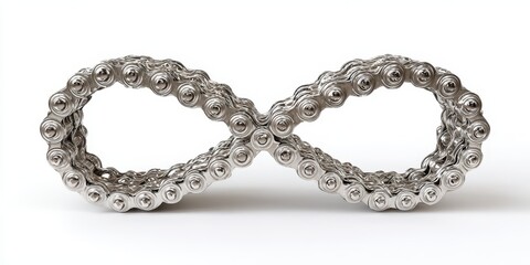 Fototapeta premium Bike Chain Link. Infinity Symbol Created in Bike Chain. 3D Illustration on White Background