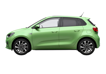 Green hatchback car side view isolated on transparent background