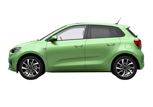 Green hatchback car side view isolated on transparent background