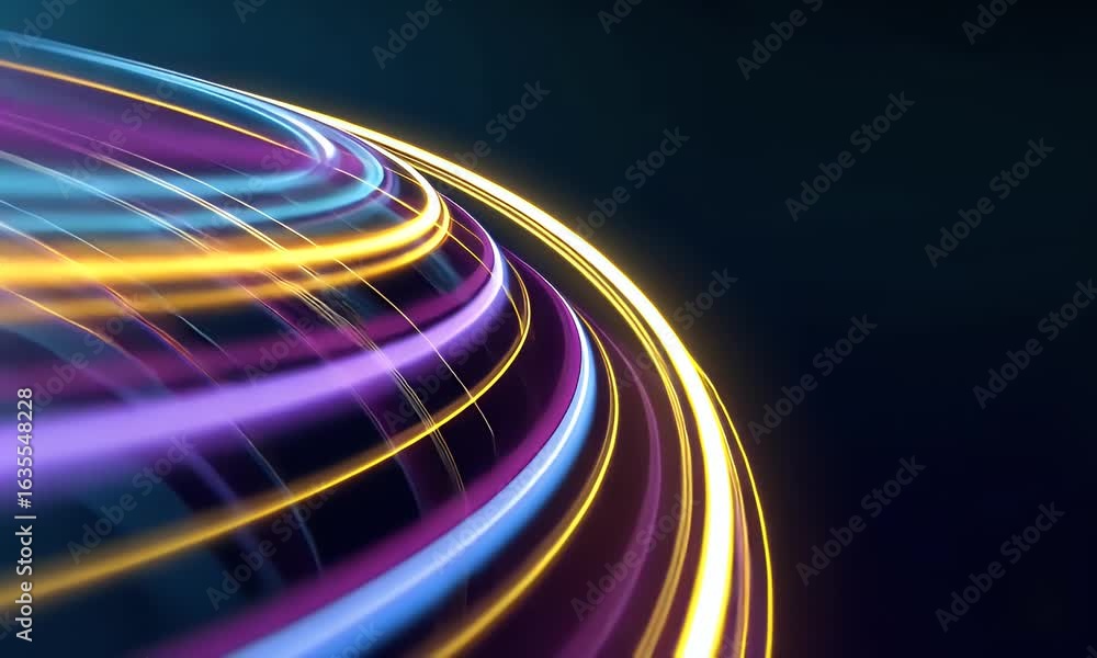 Poster abstract background with glowing blue and green lines moving in curved shapes, creating an atmospher