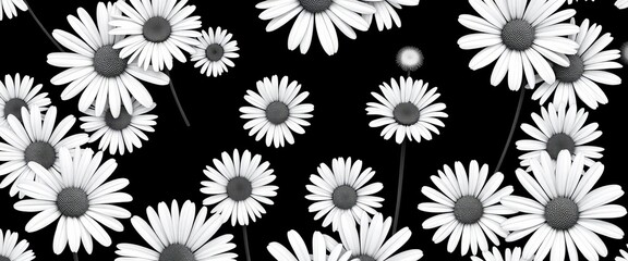 Monochrome daisy pattern, seamless botanical design ideal for fabric, wallpaper, and web use,  illustration,  plant