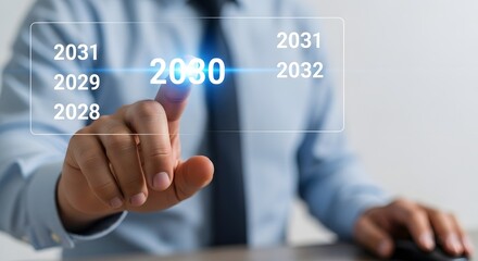 Businessman selecting future year with touch screen technology for business planning strategy