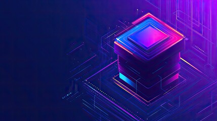 Neon Tech Cube Abstract Design.