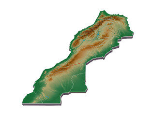 Morocco Relief Map Illustration Isolated on a Transparent Background